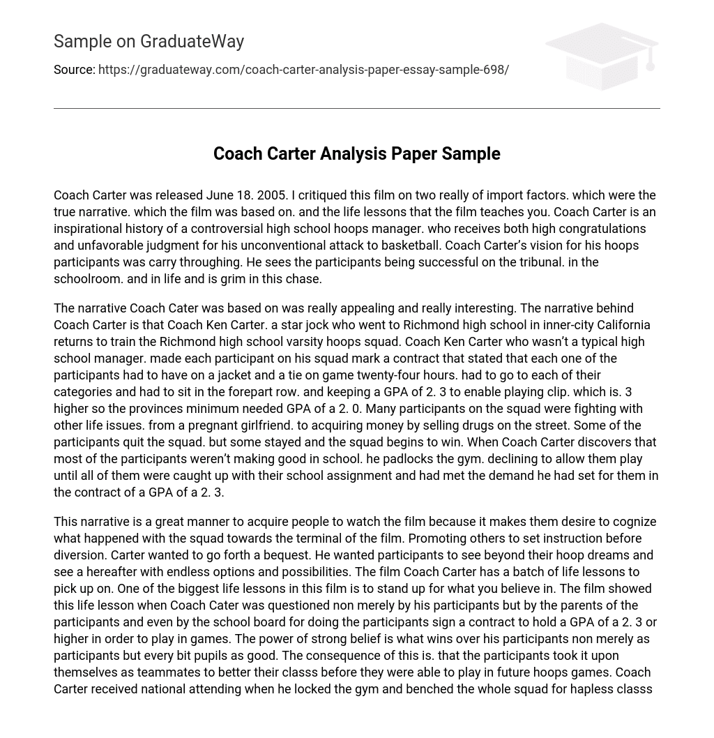 Coach Carter Analysis Paper Sample