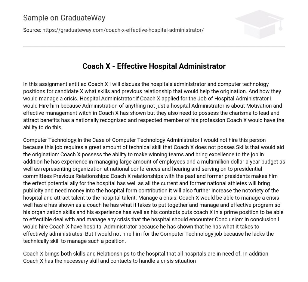 Coach X – Effective Hospital Administrator