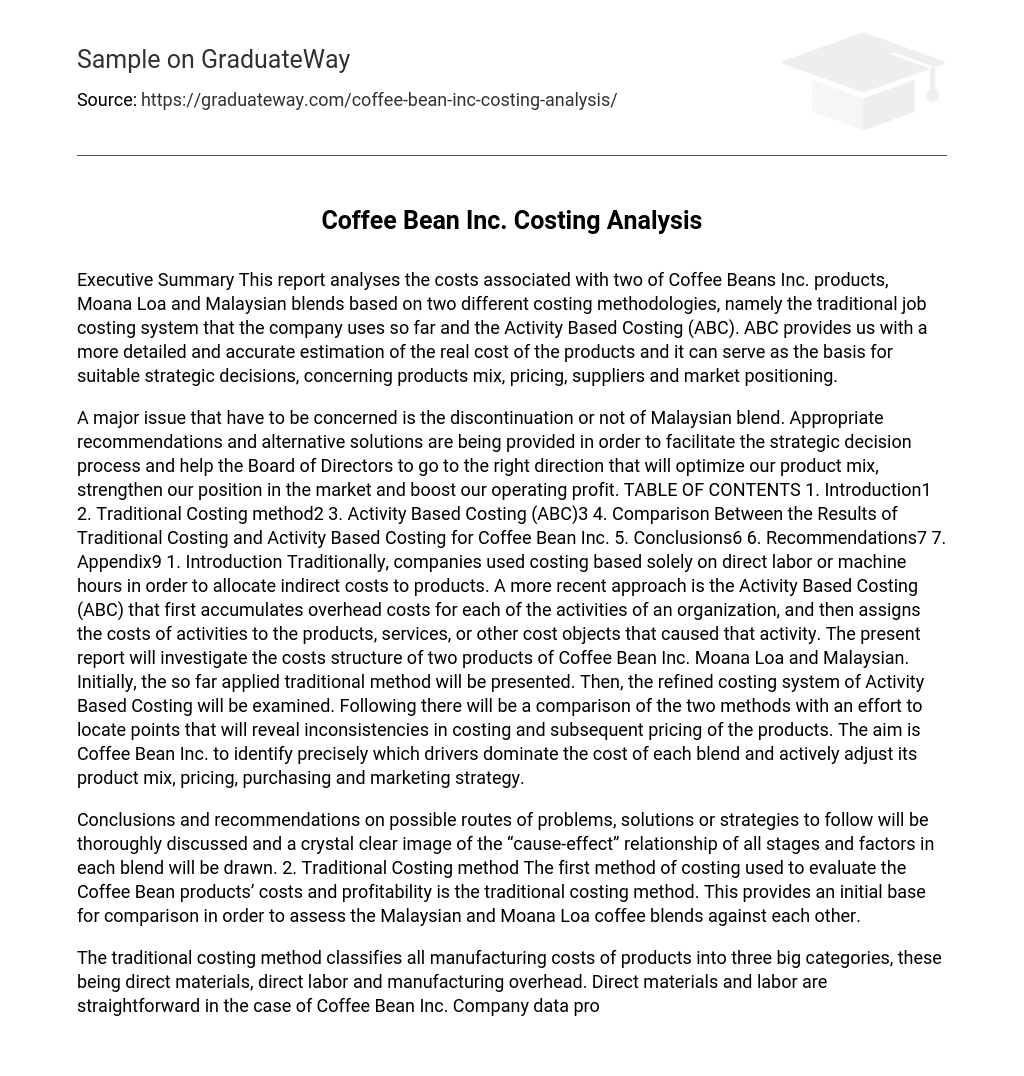 Coffee Bean Inc. Costing Analysis