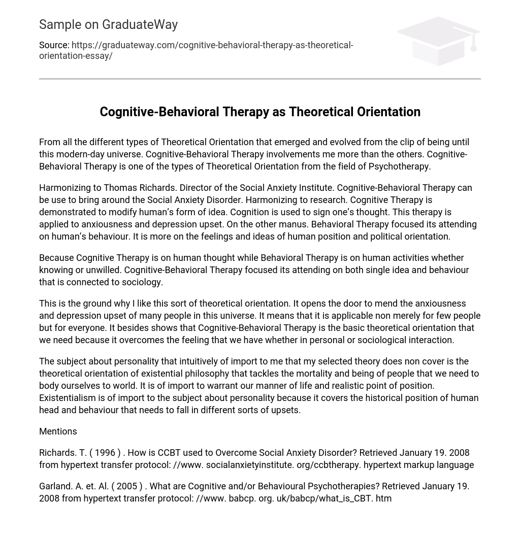 Cognitive-Behavioral Therapy as Theoretical Orientation