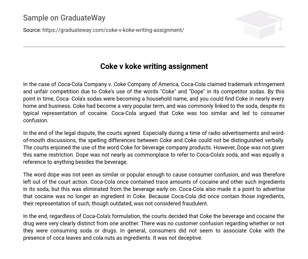 Coke v koke writing assignment