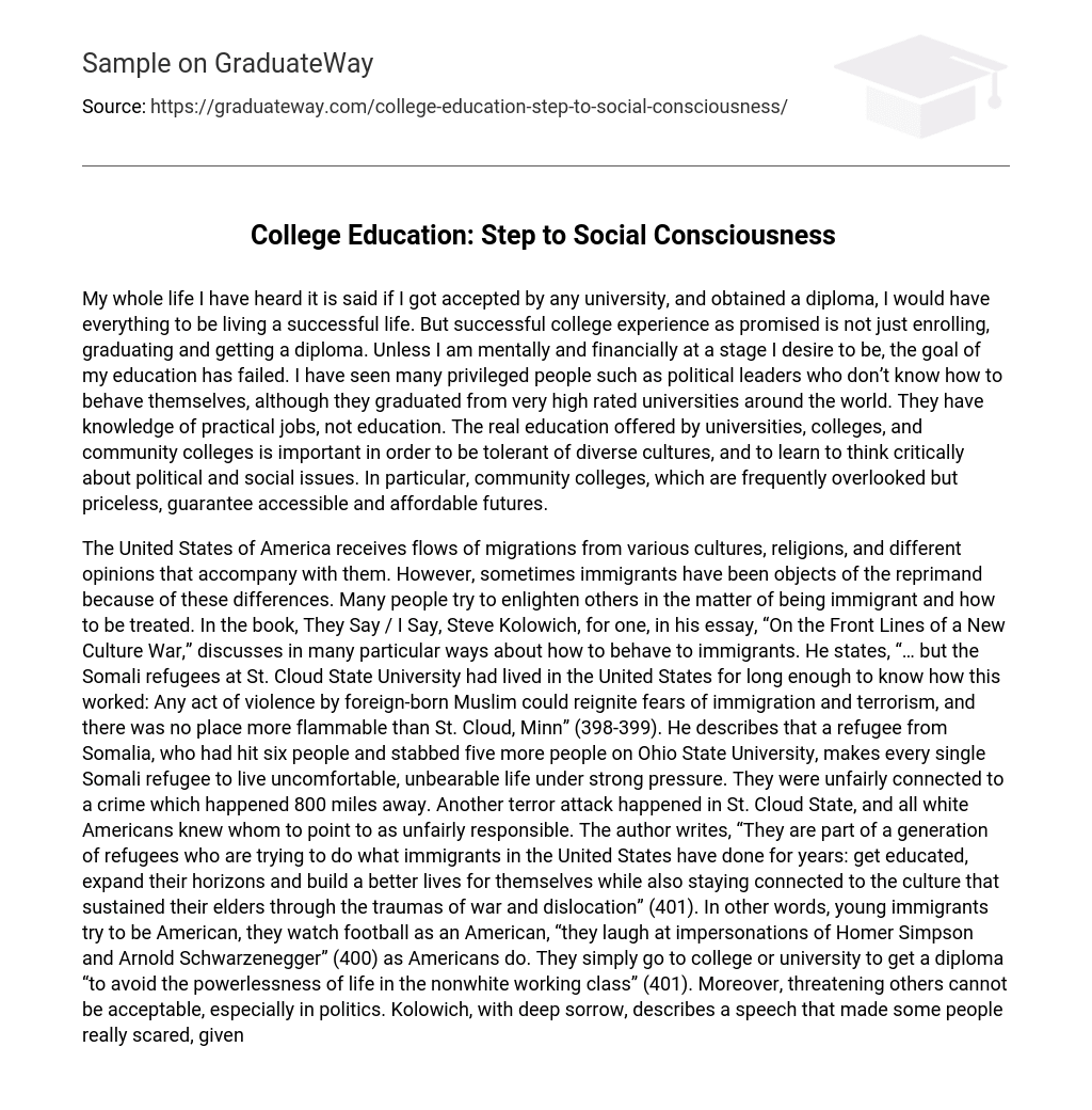 College Education: Step to Social Consciousness 