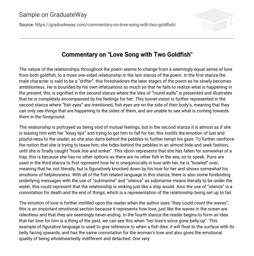 Commentary on “Love Song with Two Goldfish” Analysis