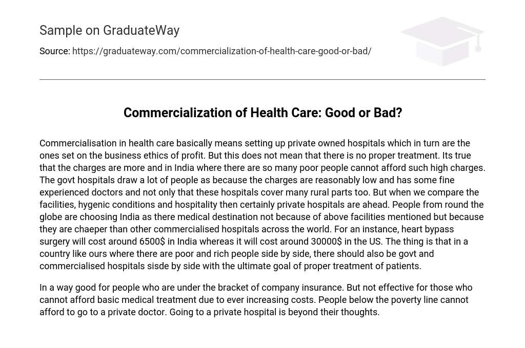 Commercialization of Health Care: Good or Bad?