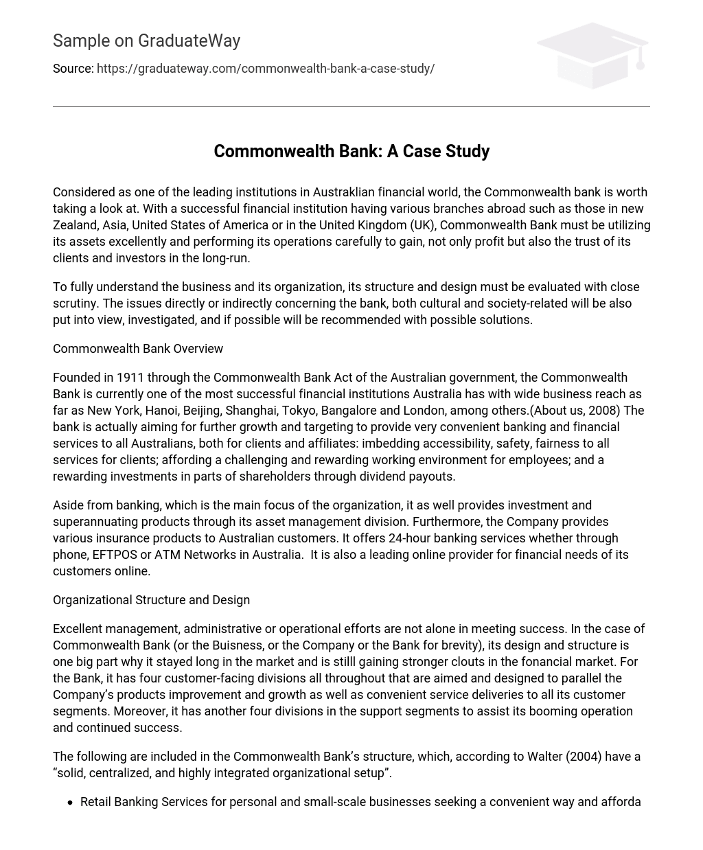 Commonwealth Bank: A Case Study