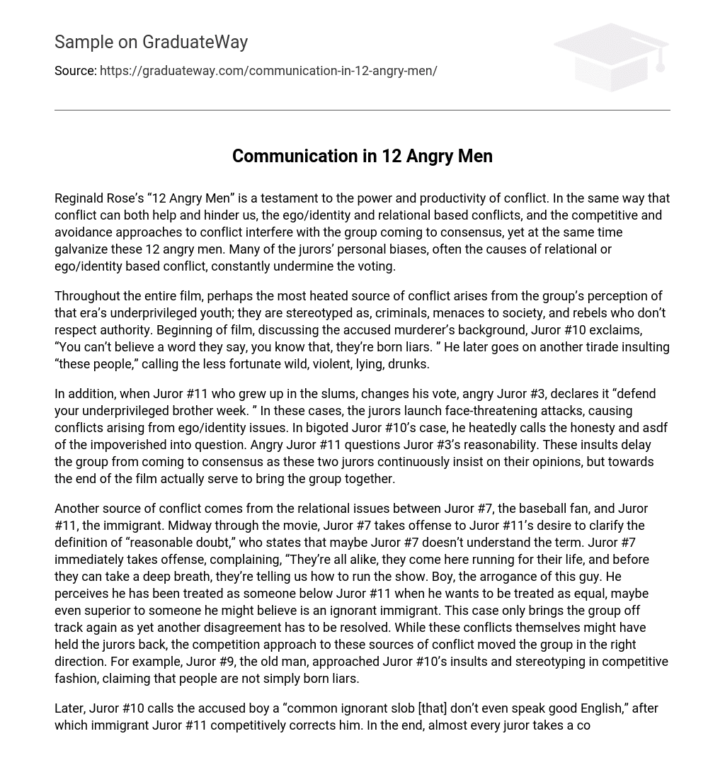 Communication in 12 Angry Men Character Analysis