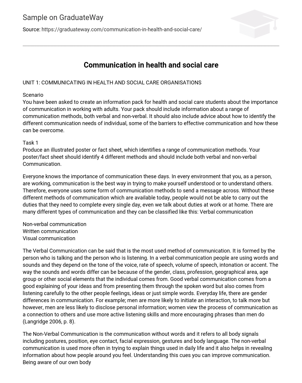 communication in health and social care essay
