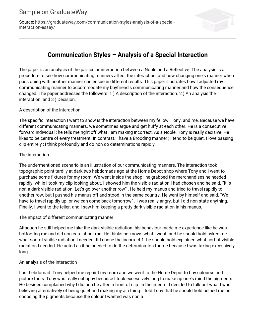 Communication Styles – Analysis of a Special Interaction