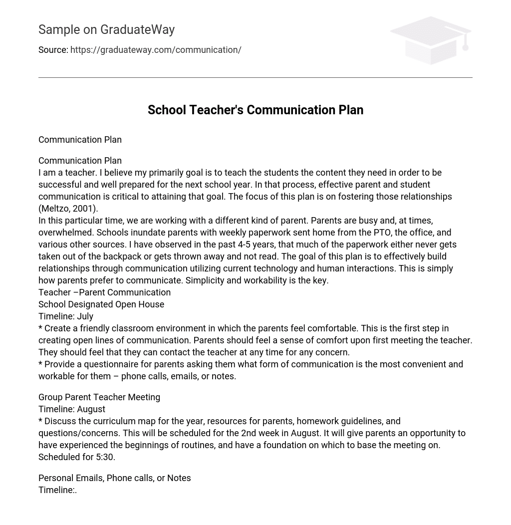 School Teacher’s Communication Plan
