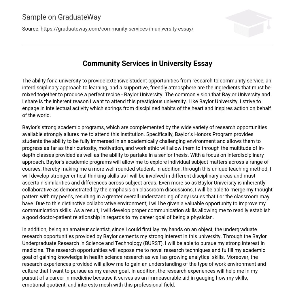 Community Services in University Essay