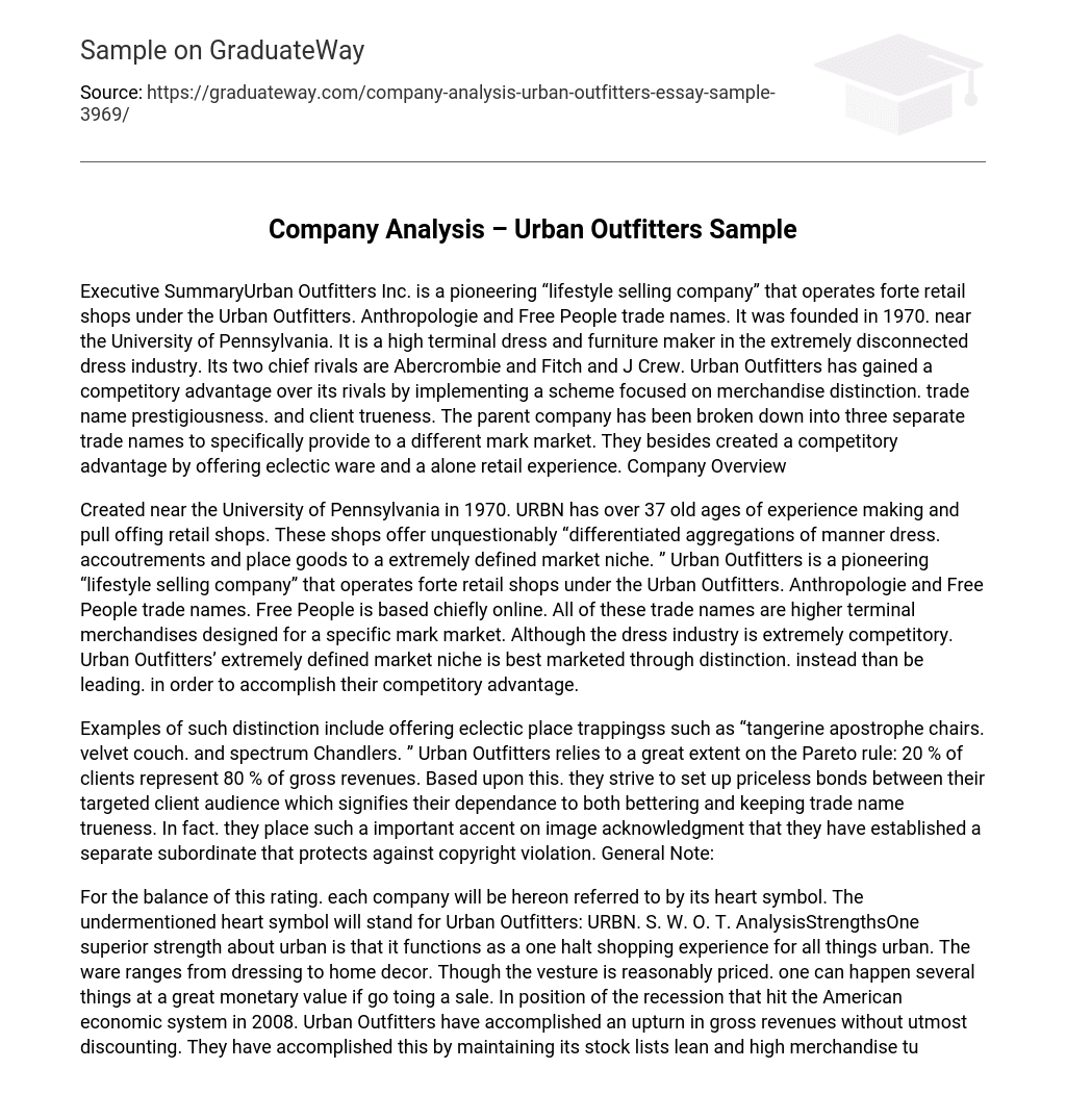 Company Analysis – Urban Outfitters Sample