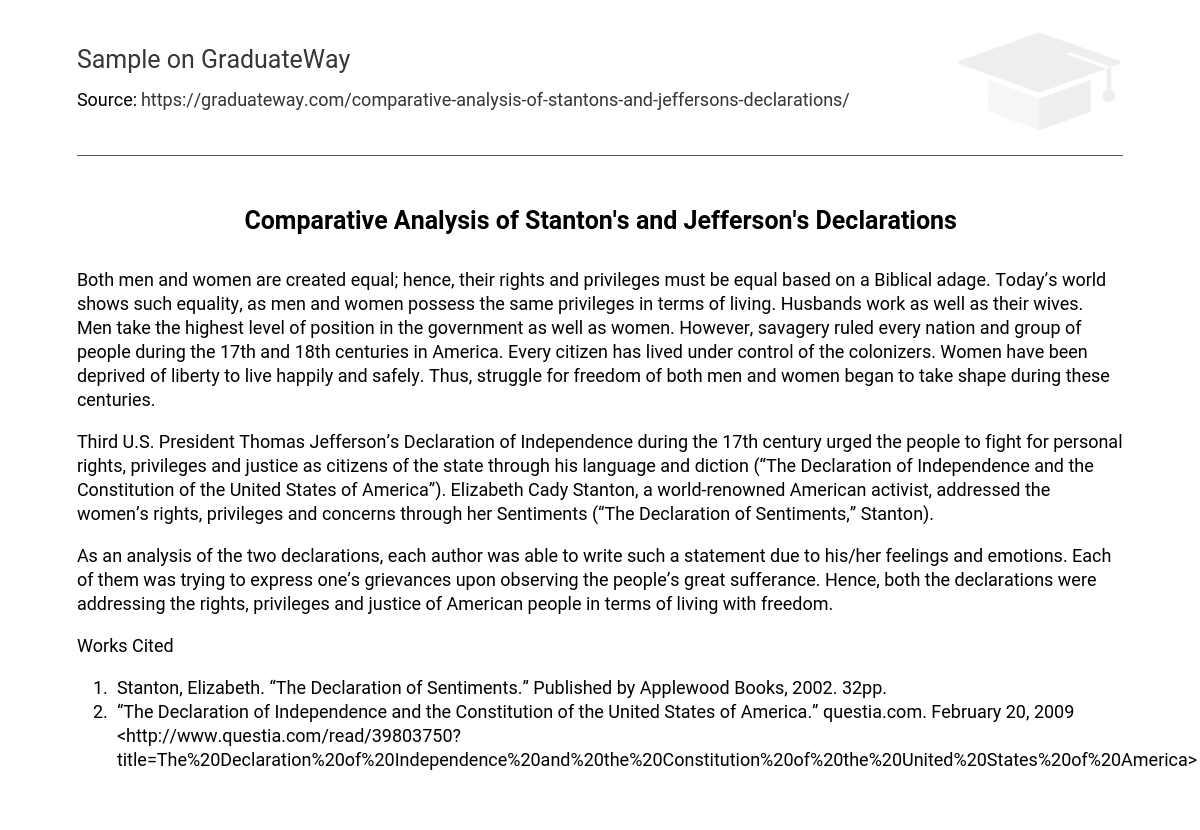 Comparative Analysis of Stanton’s and Jefferson’s Declarations