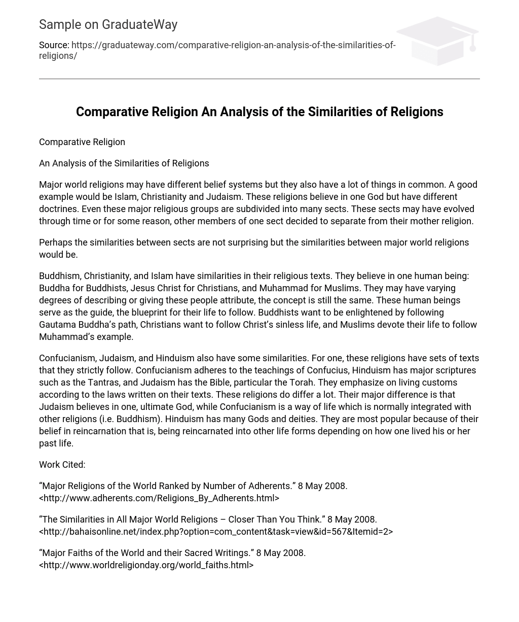 Comparative Religion An Analysis of the Similarities of Religions