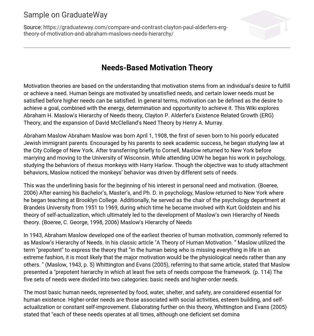 Needs-Based Motivation Theory Compare and Contrast