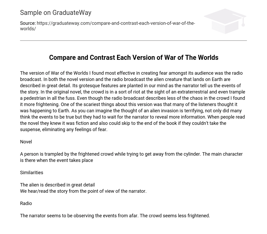 Compare and Contrast Each Version of War of The Worlds