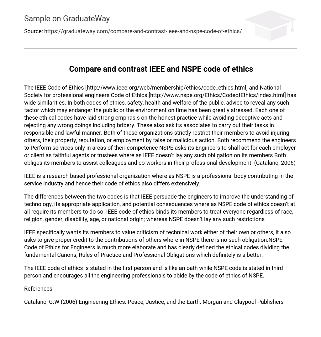 Compare and contrast IEEE and NSPE code of ethics