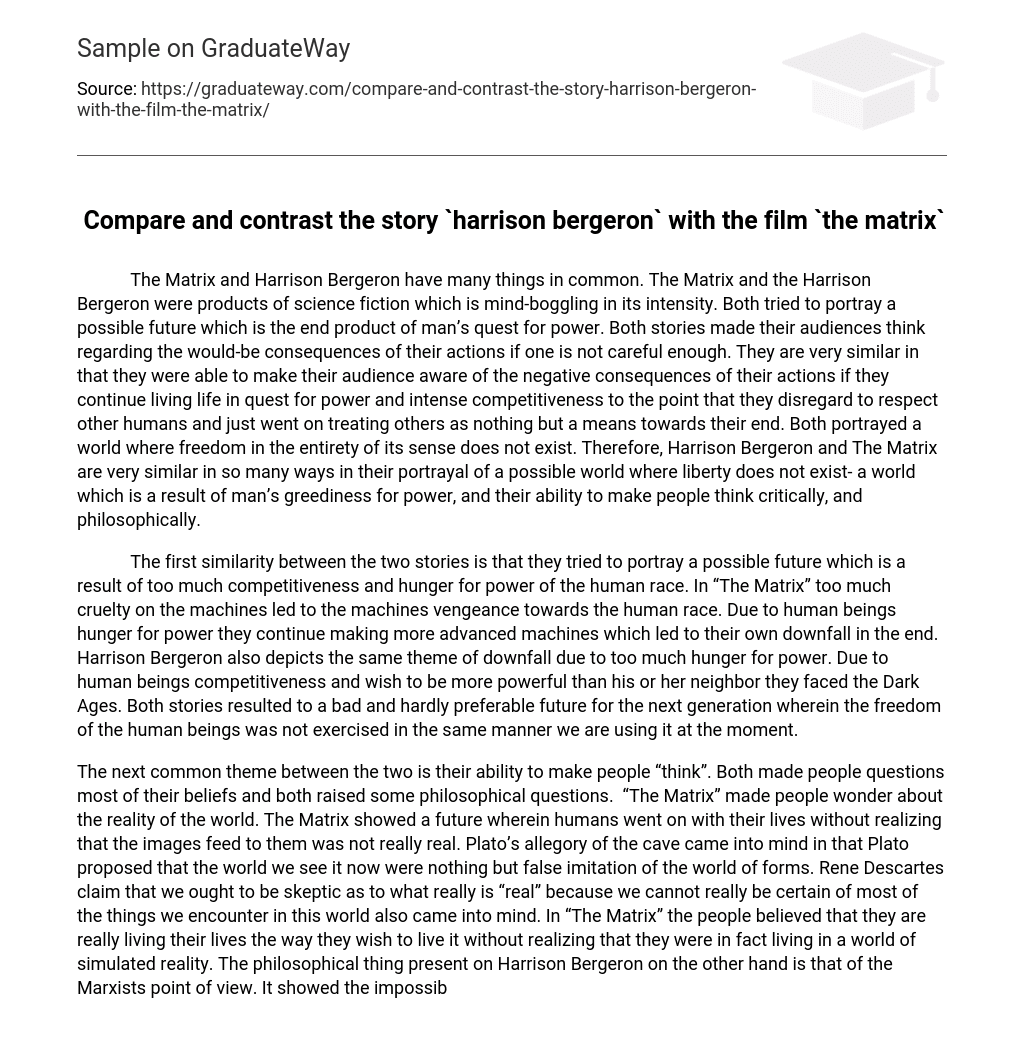 compare and contrast essay on harrison bergeron