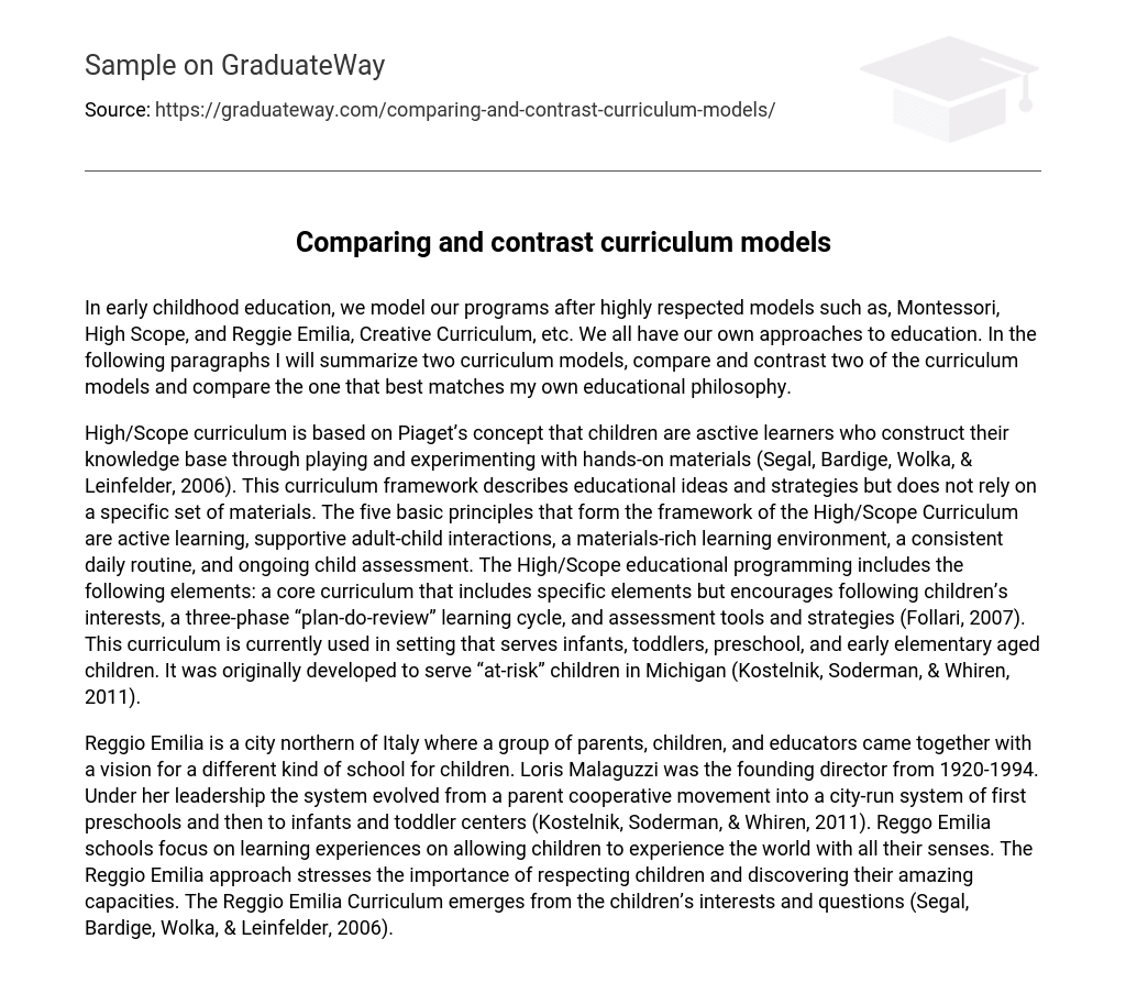 Comparing and contrast curriculum models