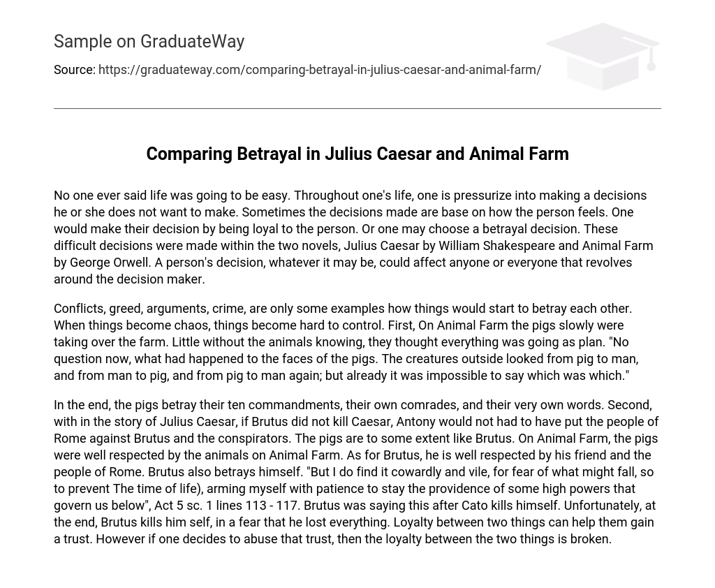 Comparing Betrayal in Julius Caesar and Animal Farm
