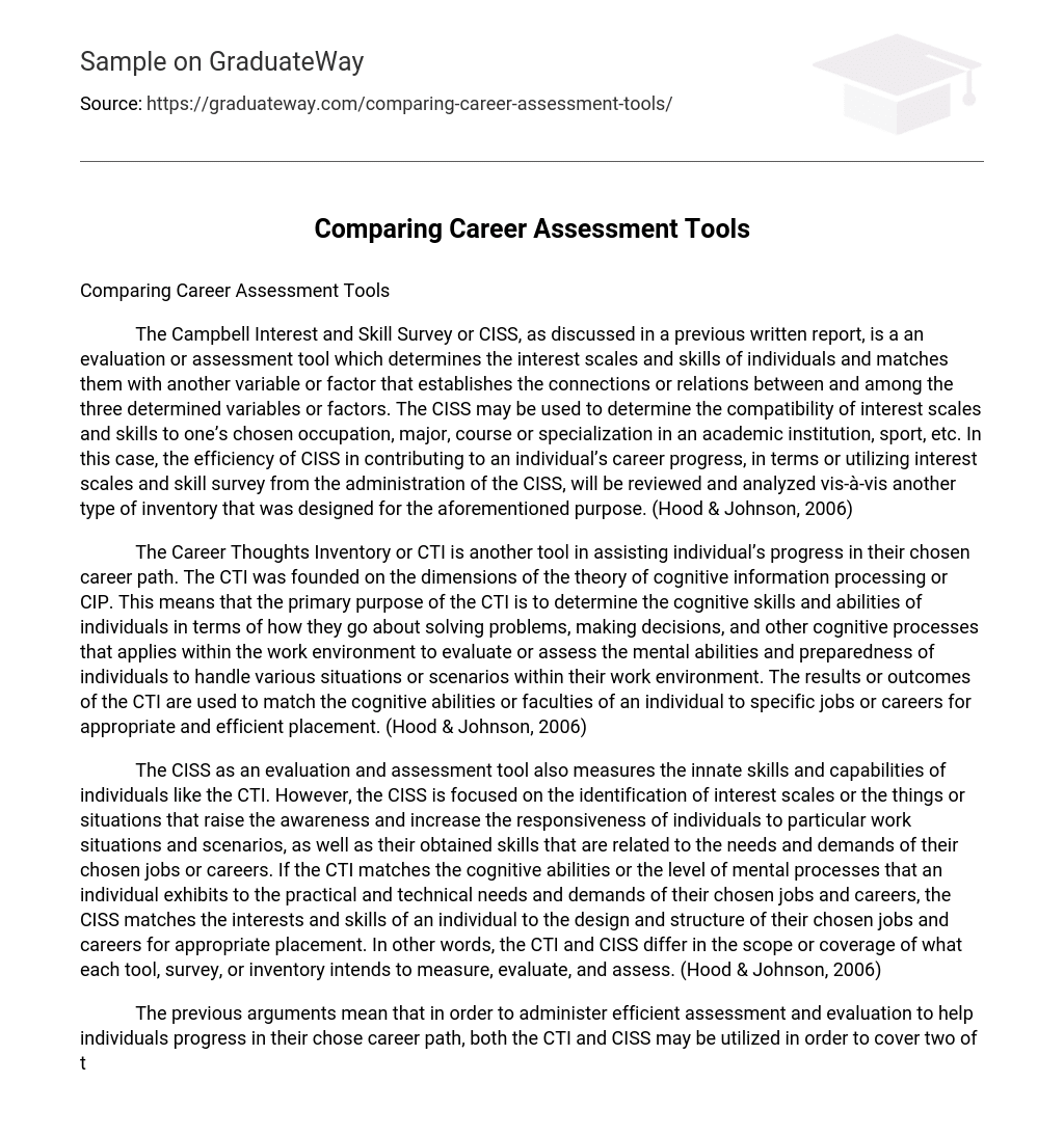 Comparing Career Assessment Tools
