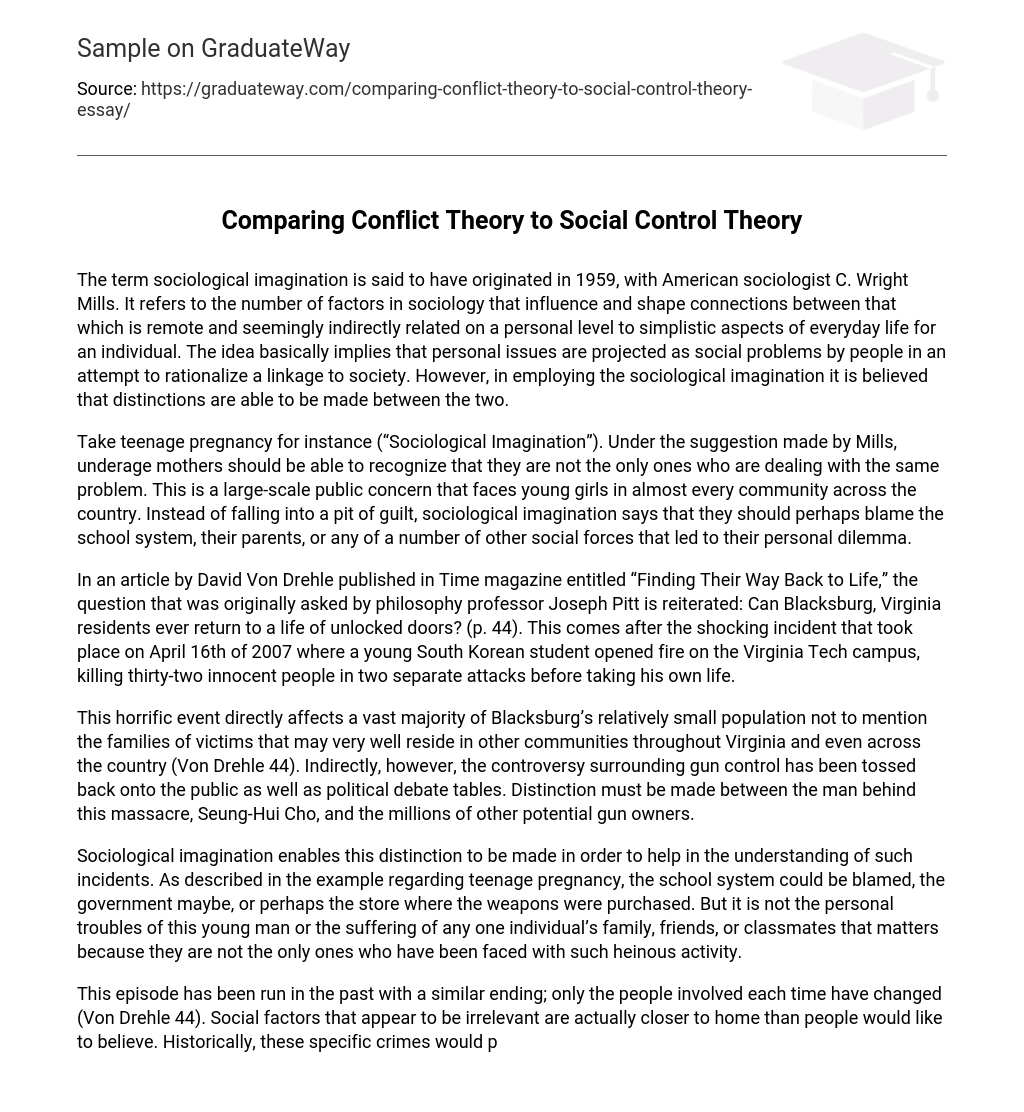 Comparing Conflict Theory to Social Control Theory