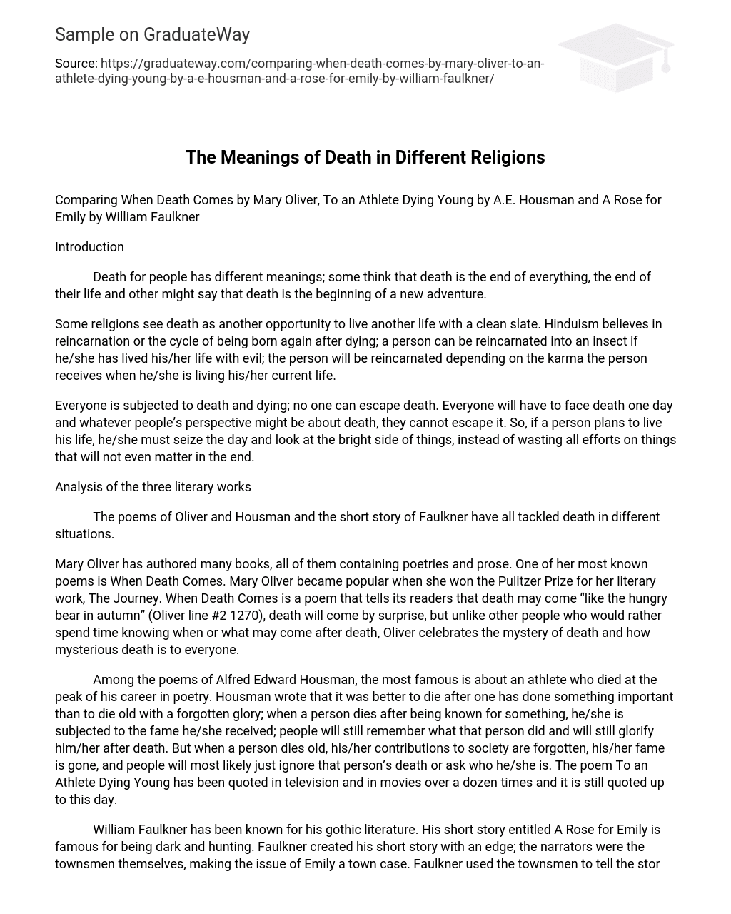The Meanings of Death in Different Religions Analysis