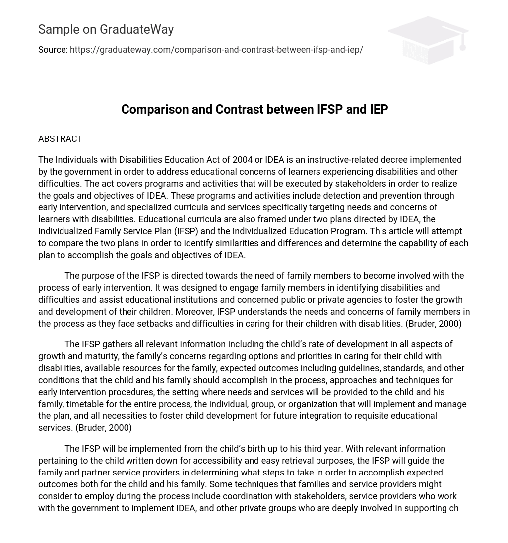 Comparison and Contrast between IFSP and IEP