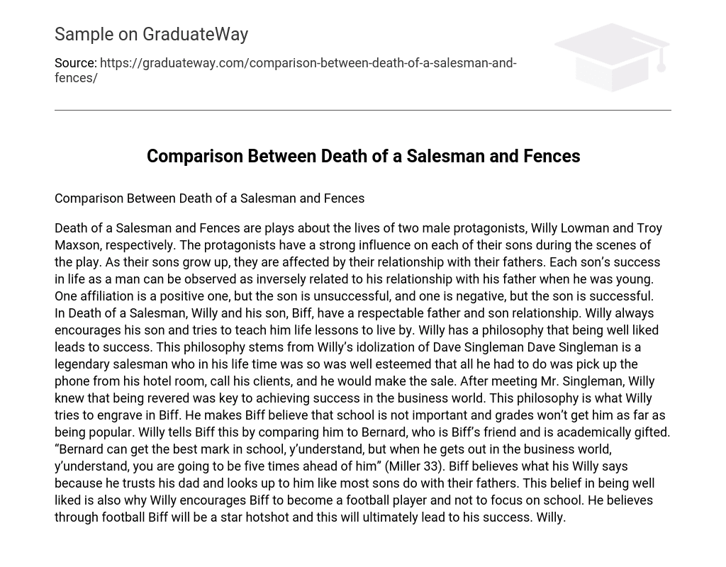 Comparison Between Death of a Salesman and Fences
