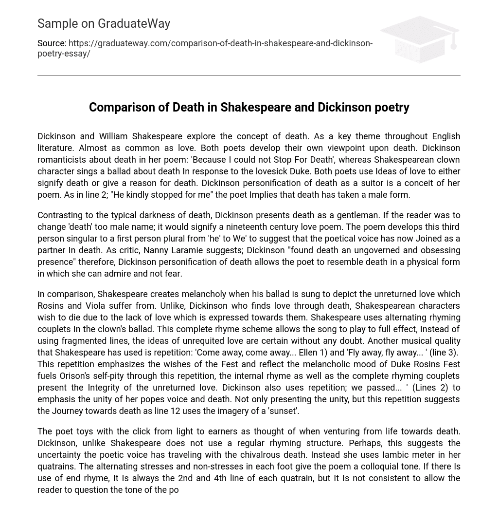 Comparison of Death in Shakespeare and Dickinson poetry