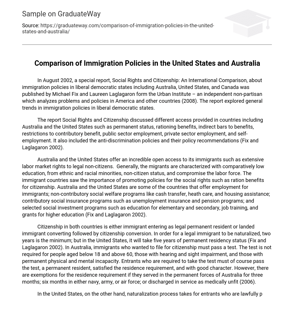 Comparison of Immigration Policies in the United States and Australia