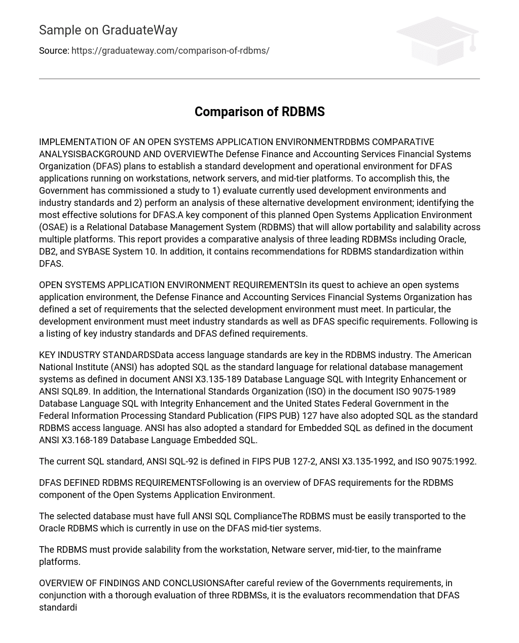 Comparison of RDBMS