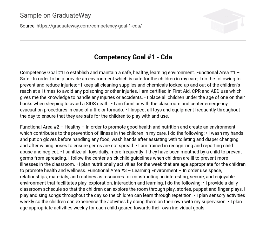 Competency Goal #1 – Cda