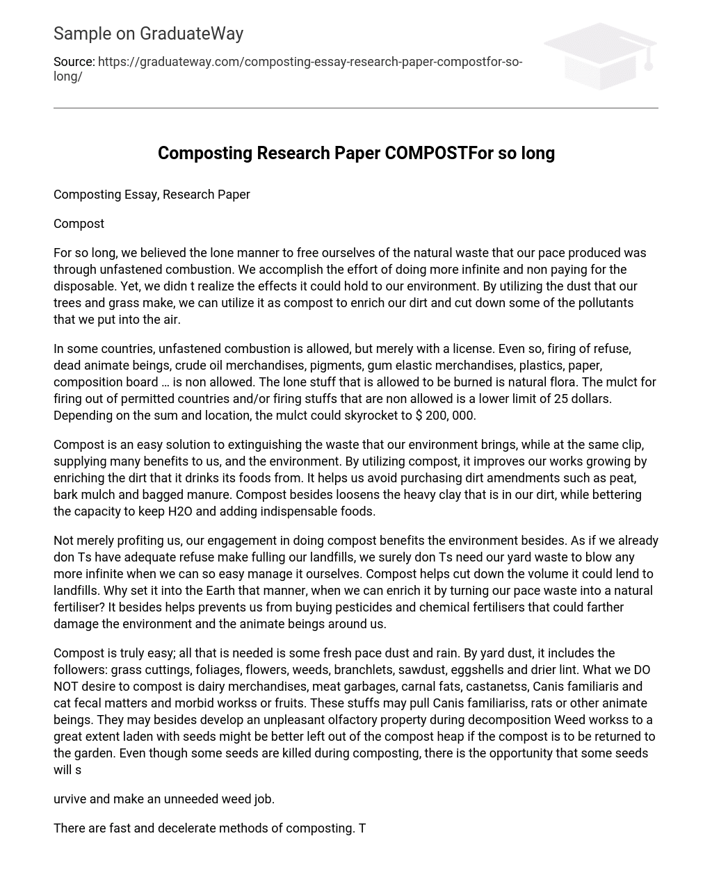 Composting Research Paper COMPOSTFor so long