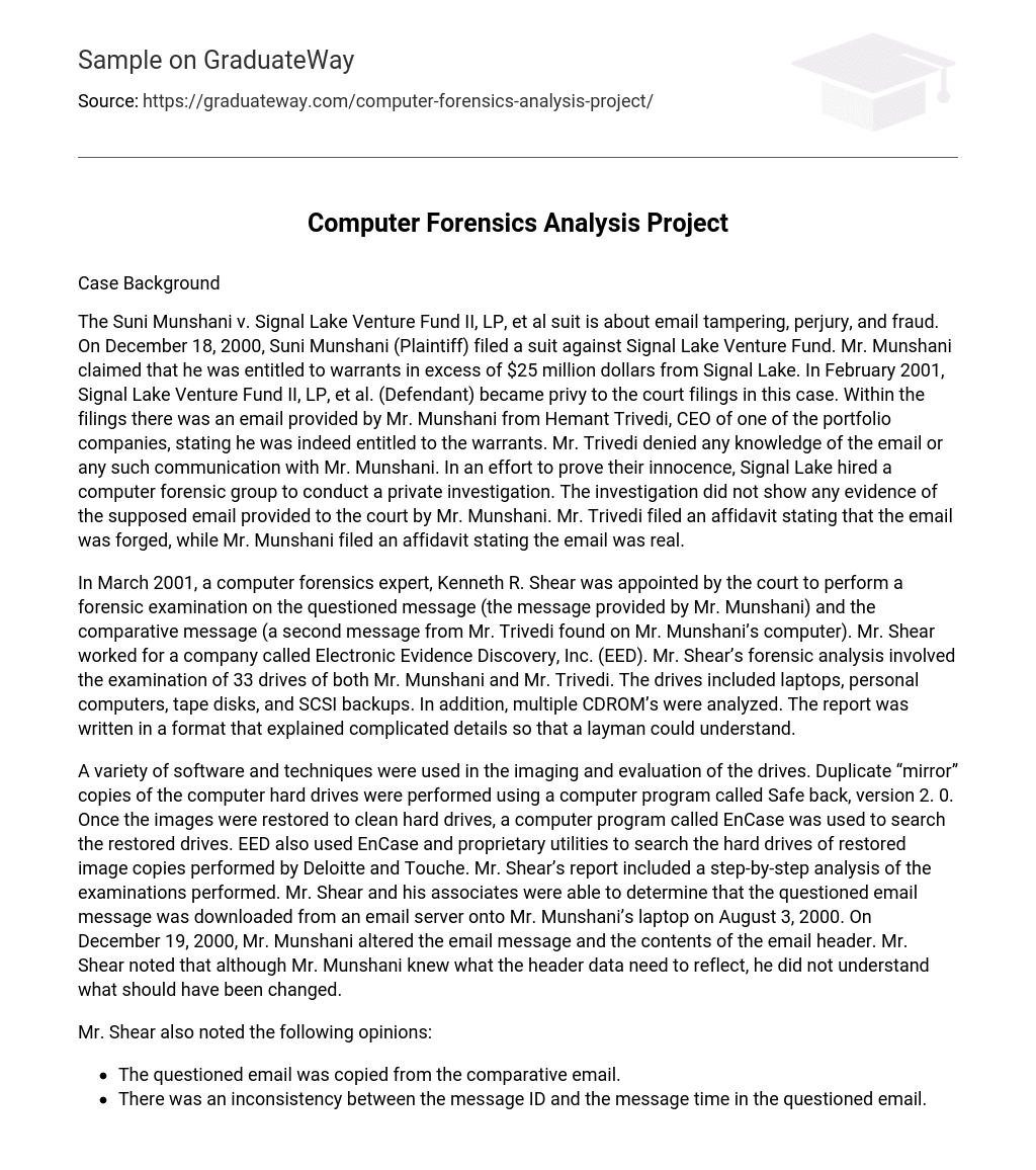 Computer Forensics Analysis Project