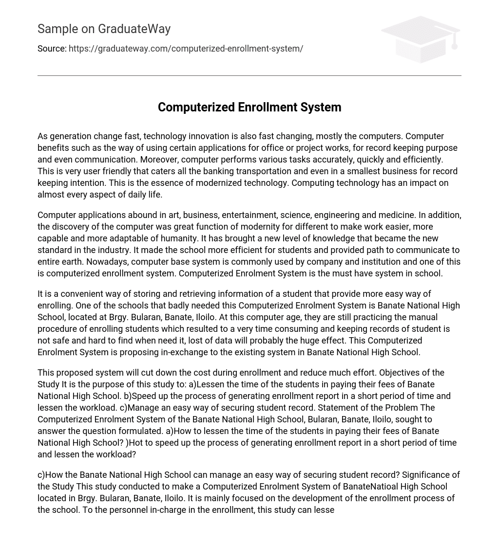 Computerized Enrollment System Research Paper