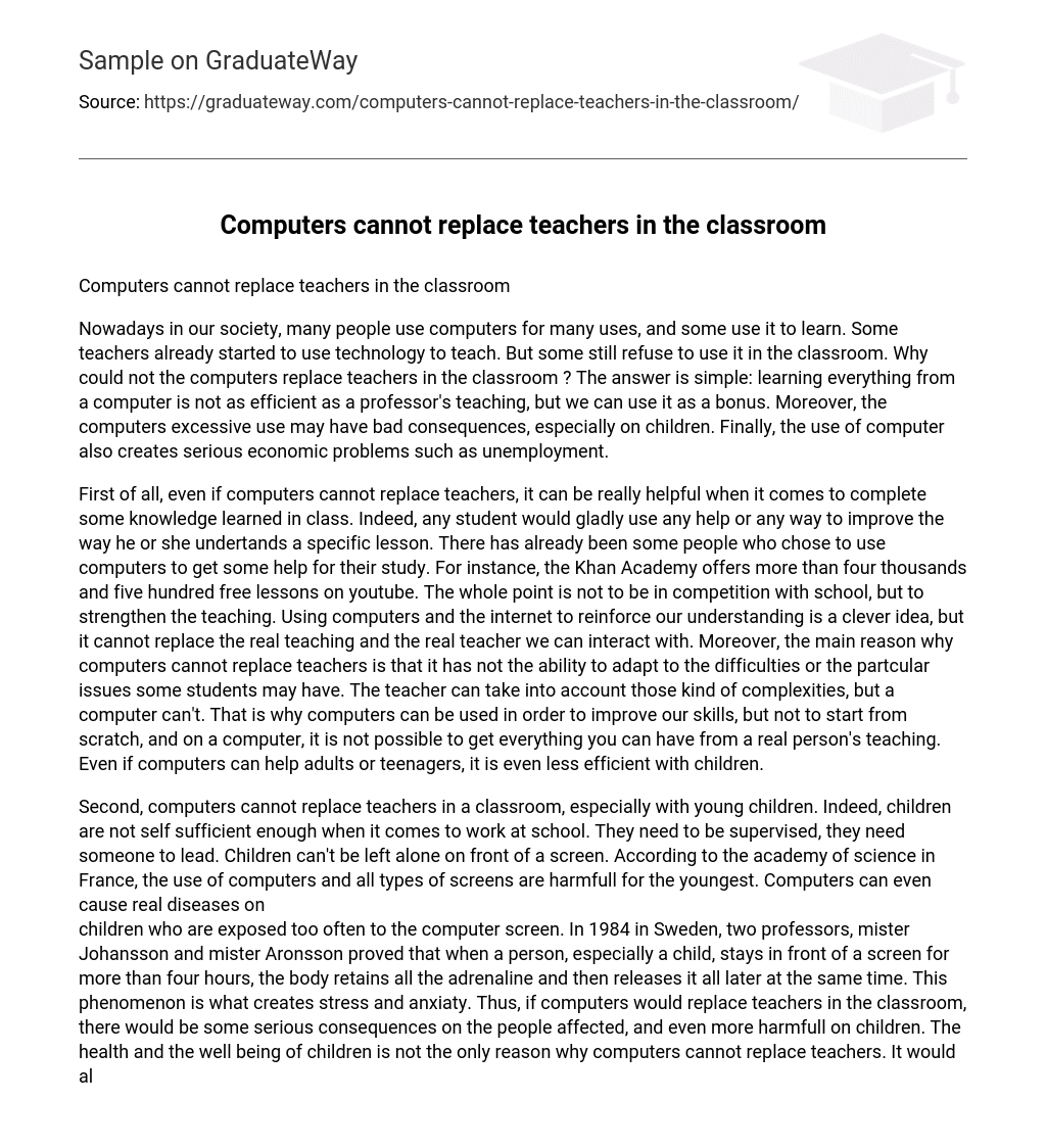 essay on computer can replace a teacher
