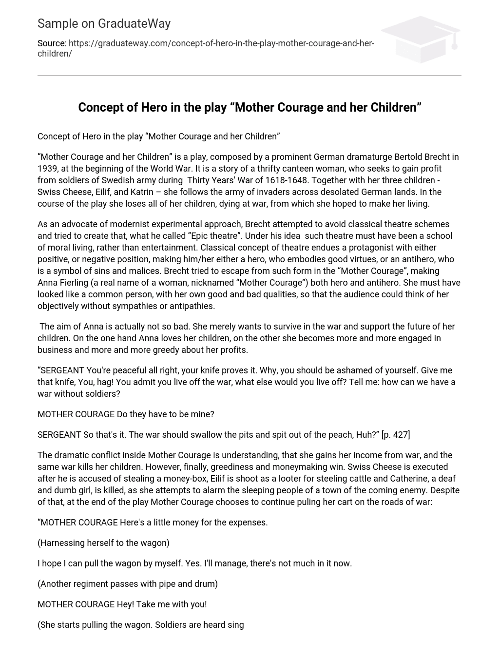 Concept of Hero in the play “Mother Courage and her Children” Character Analysis
