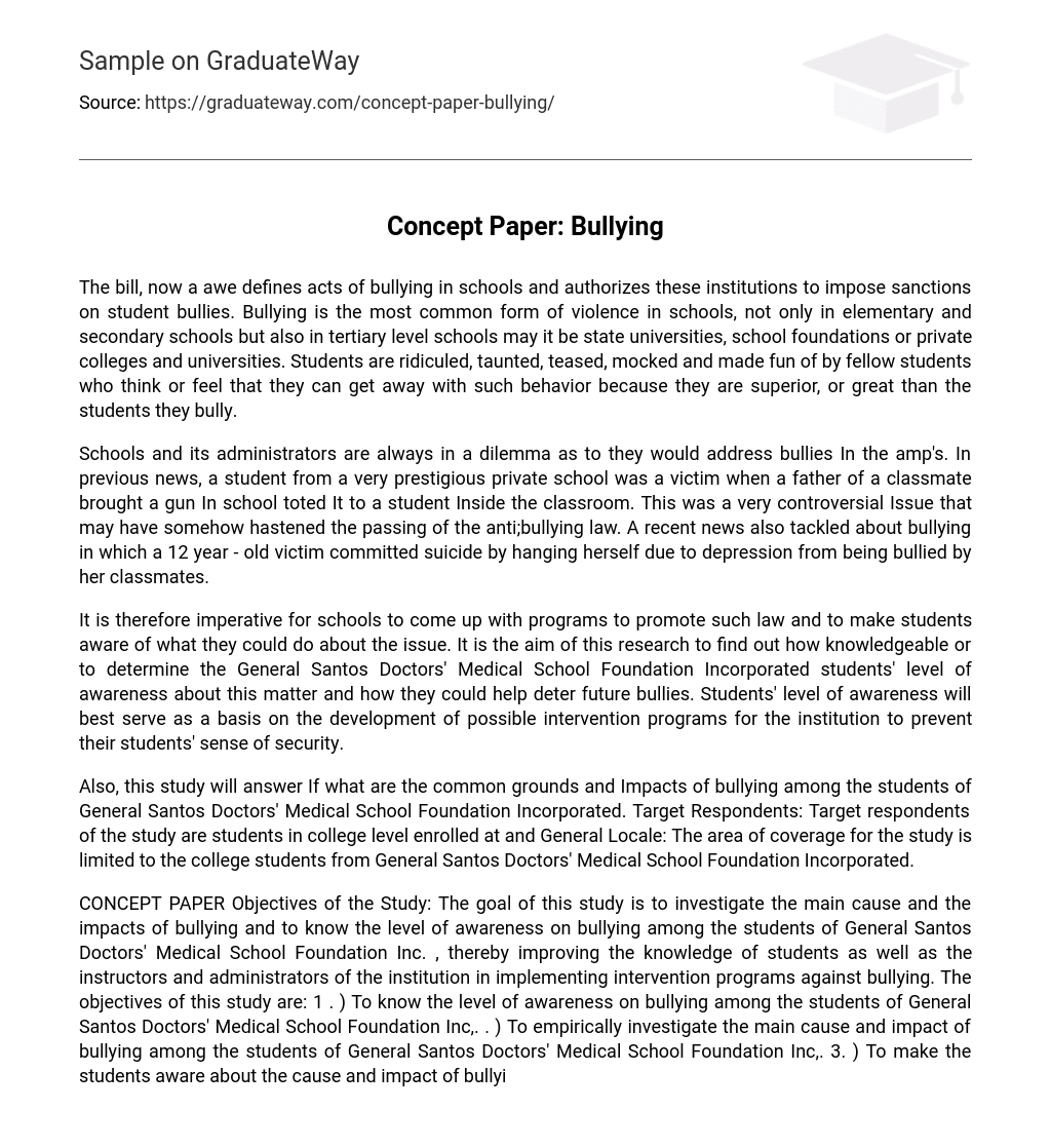 sample of research paper about bullying