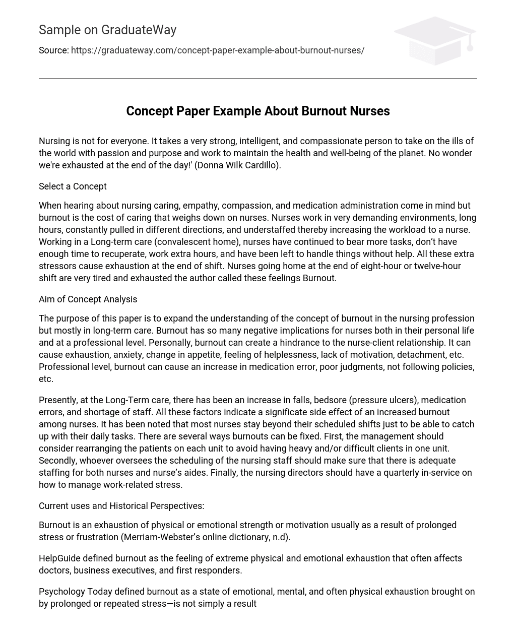 Concept Paper Example About Burnout Nurses