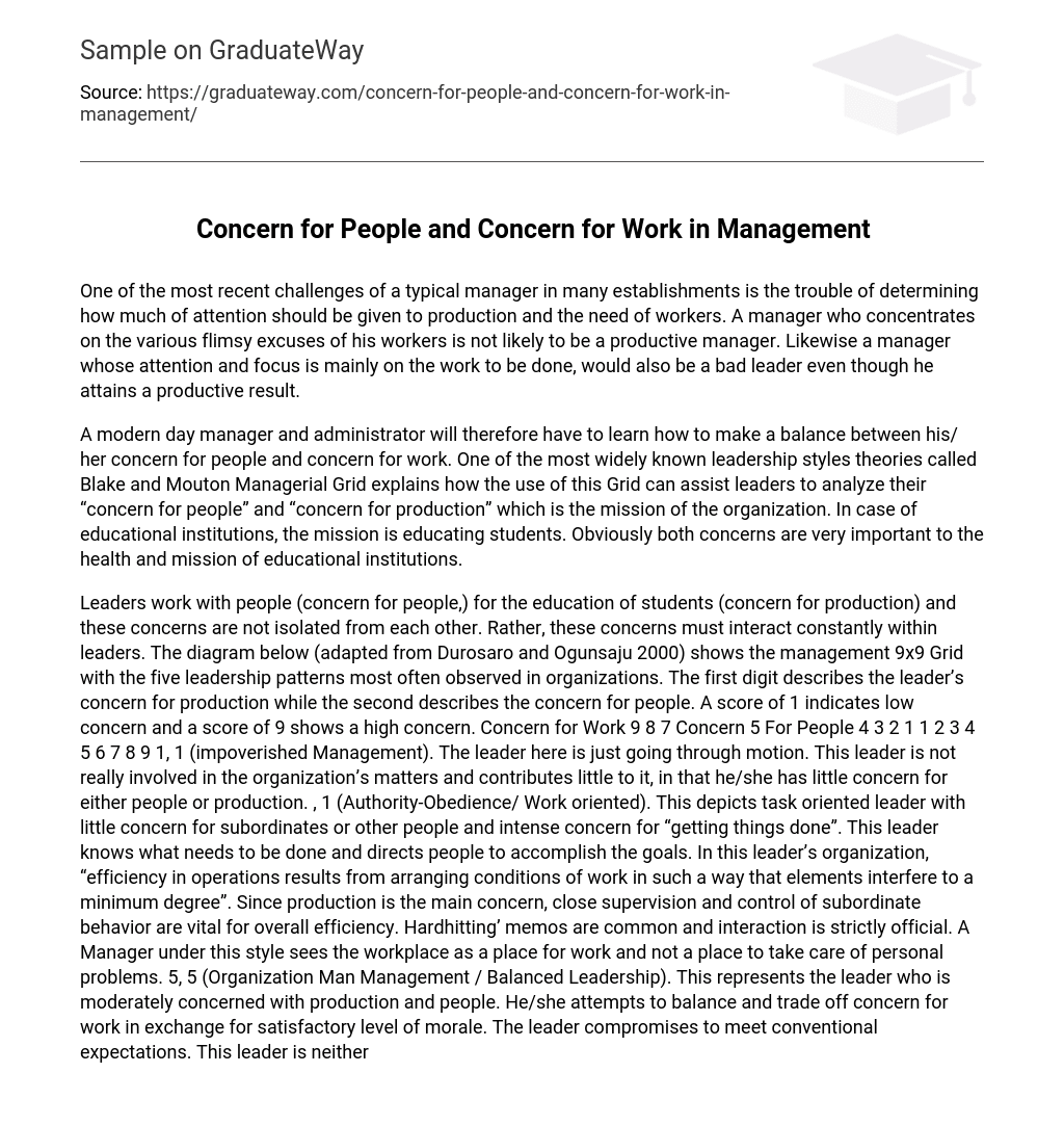Concern for People and Concern for Work in Management