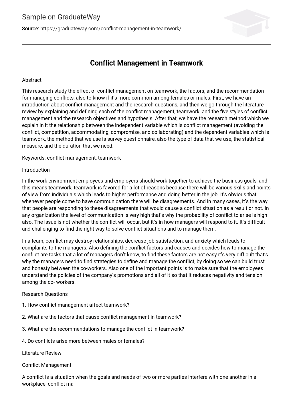 Conflict Management in Teamwork