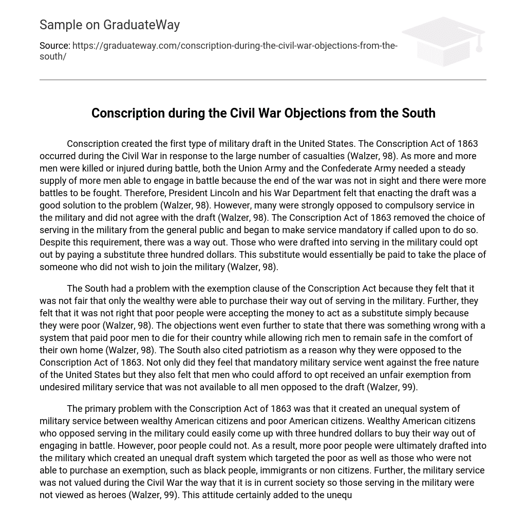 Conscription during the Civil War Objections from the South