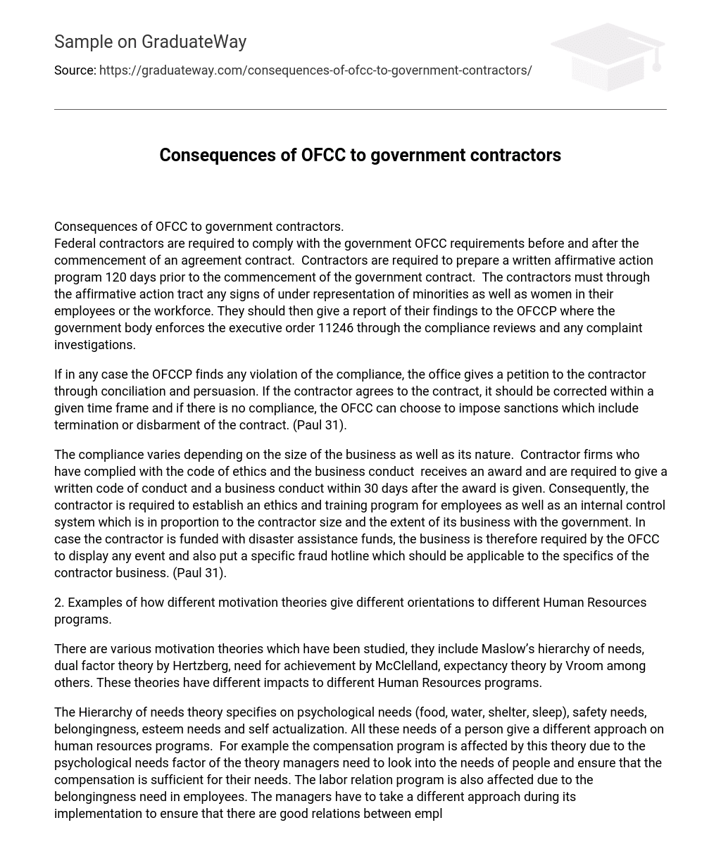 Consequences of OFCC to government contractors