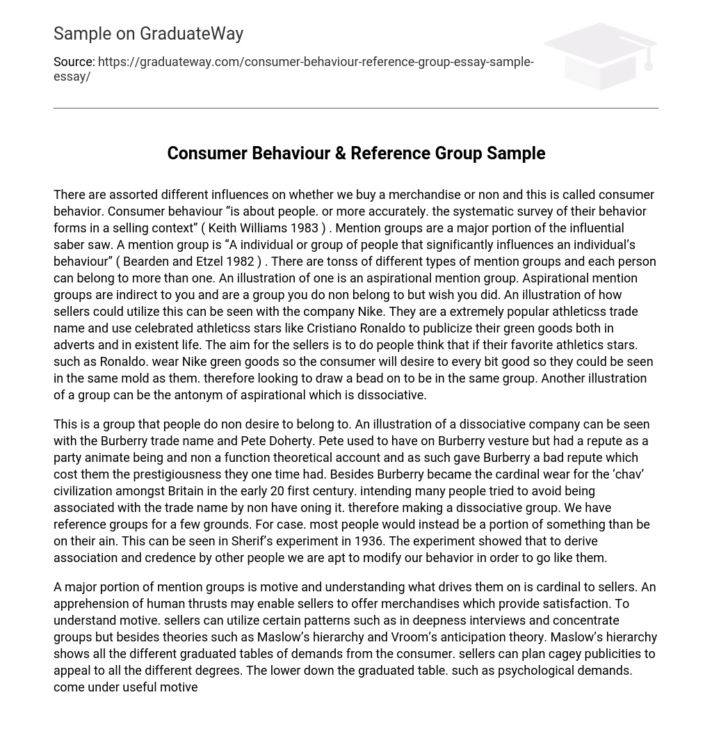 Consumer Behaviour & Reference Group Sample