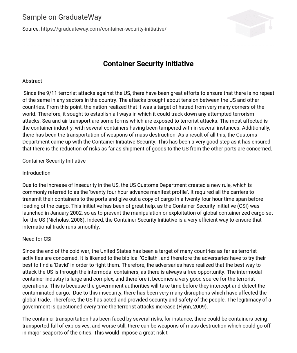 ⇉Container Security Initiative Essay Example GraduateWay