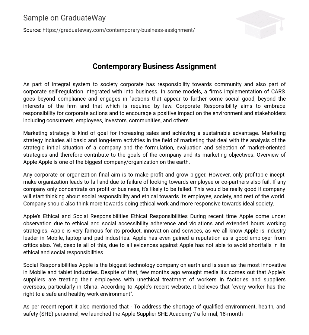 Contemporary Business Assignment