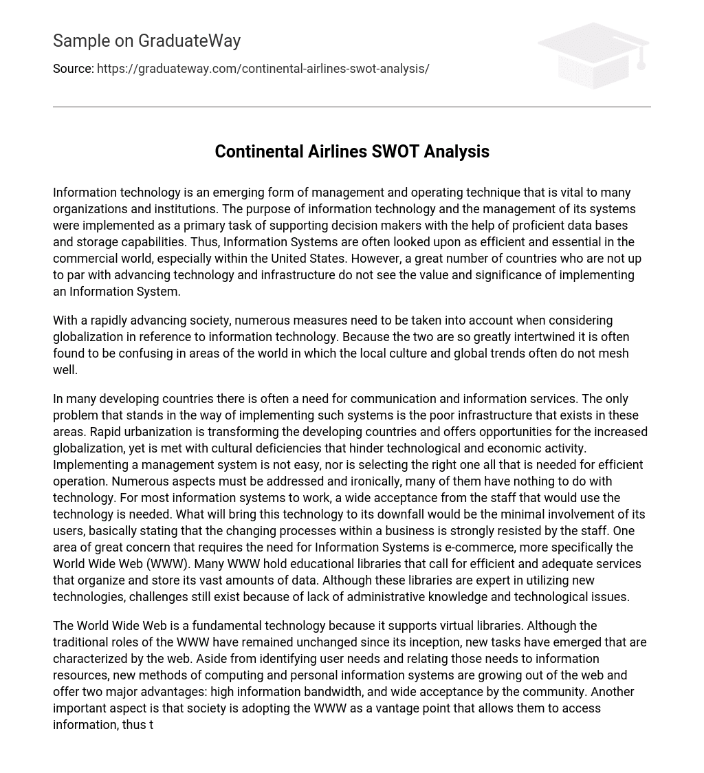 Continental Airlines SWOT Analysis