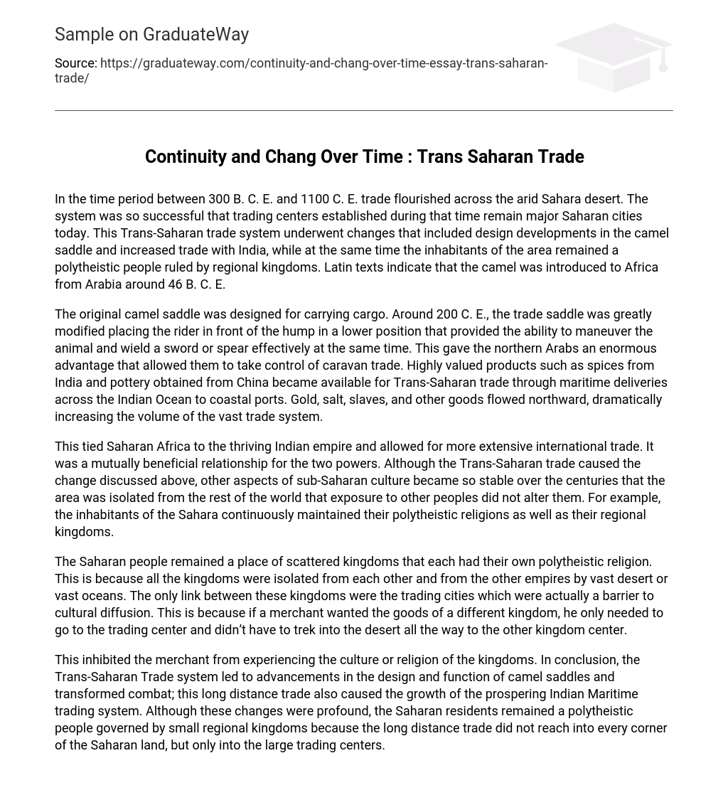 Continuity and Chang Over Time : Trans Saharan Trade