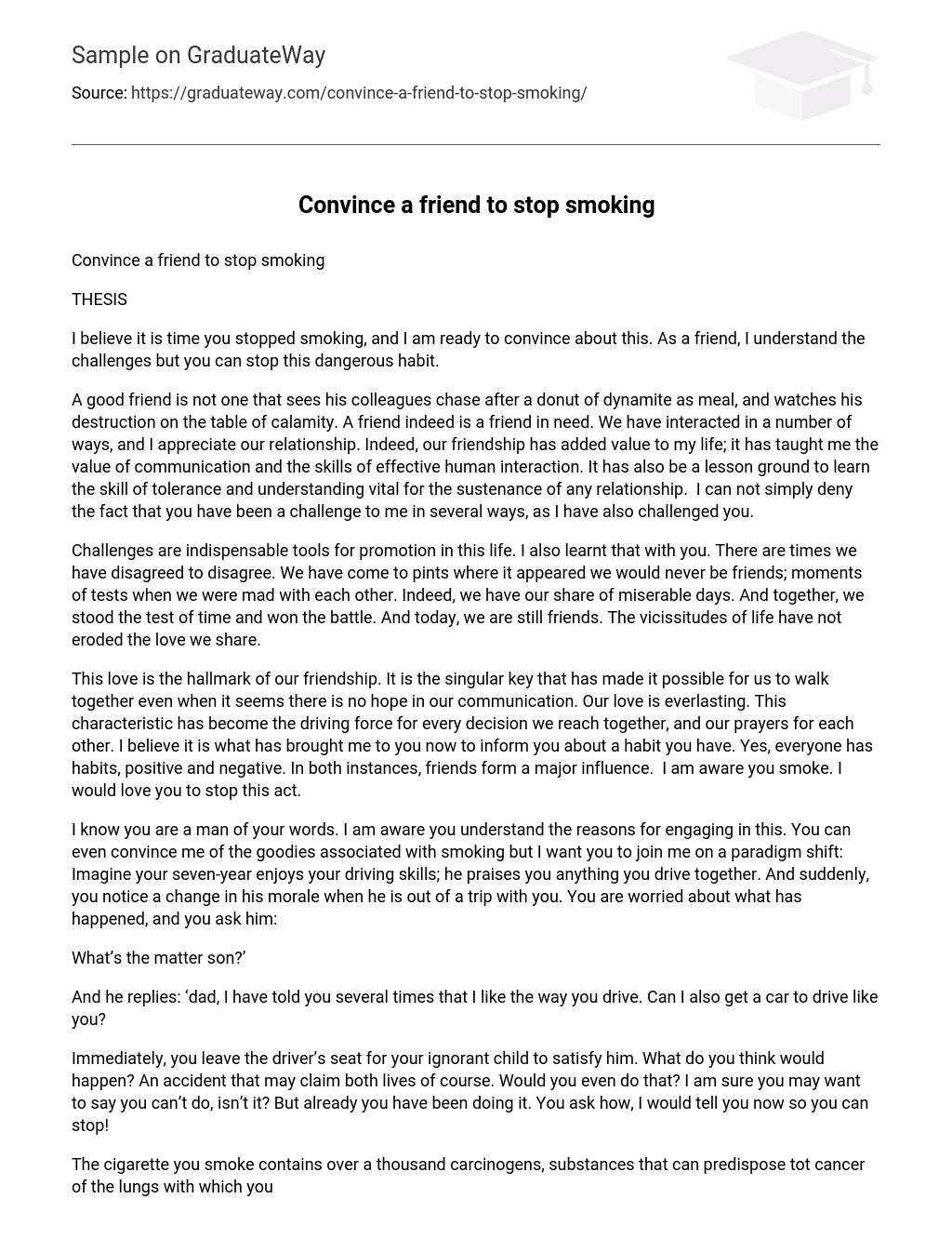 Convince a friend to stop smoking Argumentative Essay