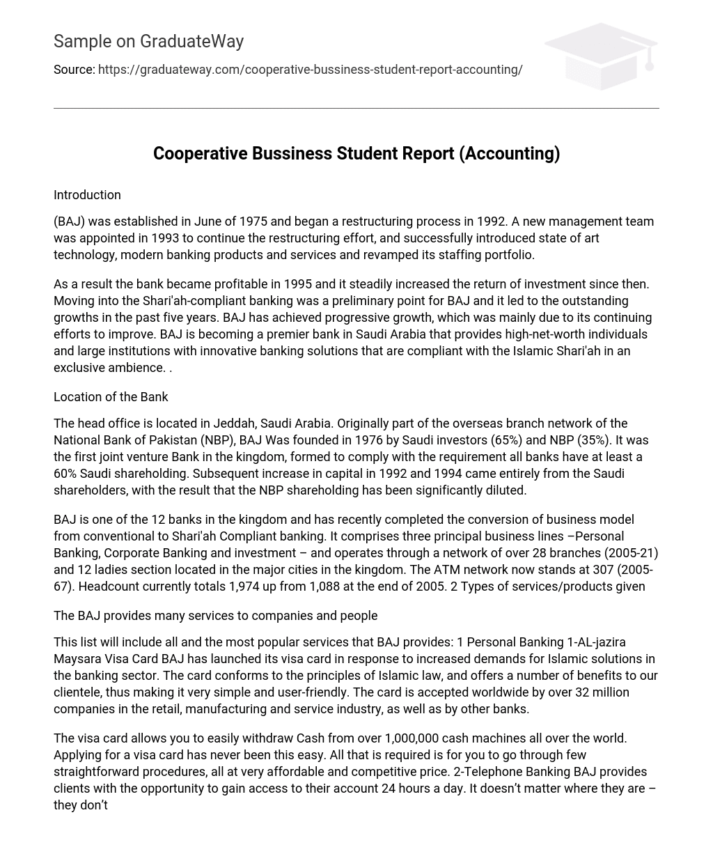 Cooperative Bussiness Student Report (Accounting)